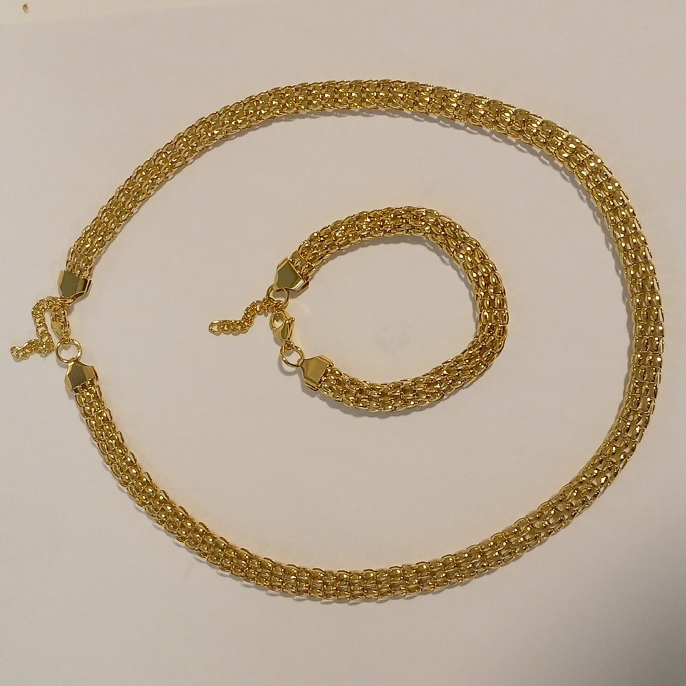 Flat Popcorn Chain Choker Necklace and Bracelets in ION Plated YRG.